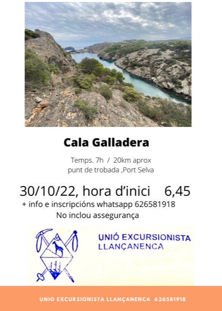 Diumenge 30 d’octubre: Sortida “Cala Galladera”