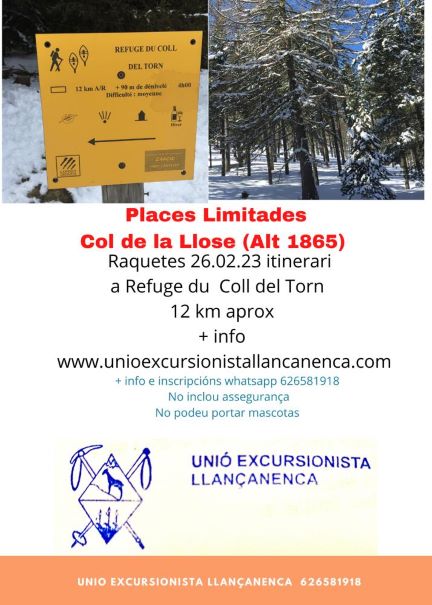 Diumenge 26-02-23: Raquetes al Coll de la Llosa (1865 m)