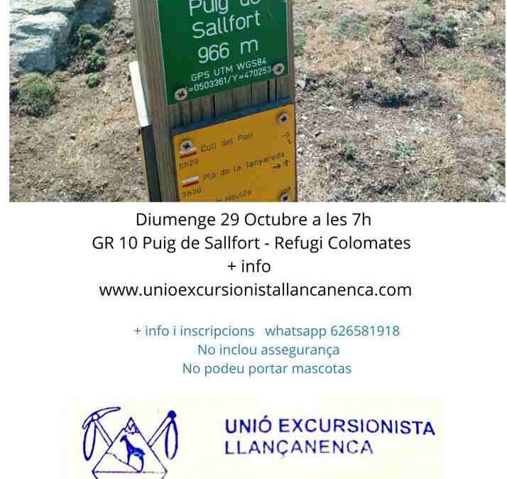 Diumenge 12 de novembre: GR10 Puig de Sallfort – Refugi de Colomates